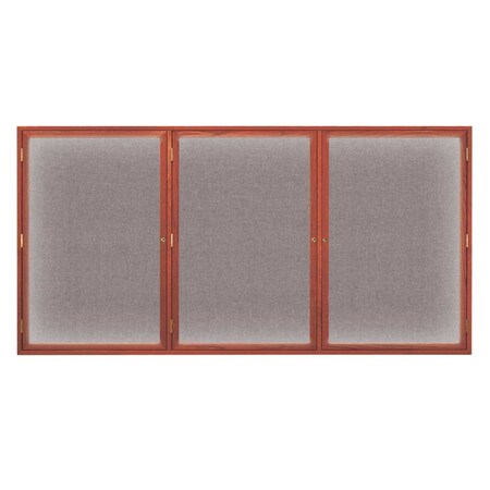 United Visual Products Triple Door Enclosed EZ Tack Board, 96"x48", Walnut/Black UV106EZ-BLACK-WALNUT